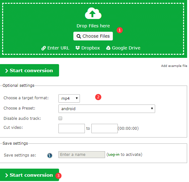 online file converter to convert videos to Android devices